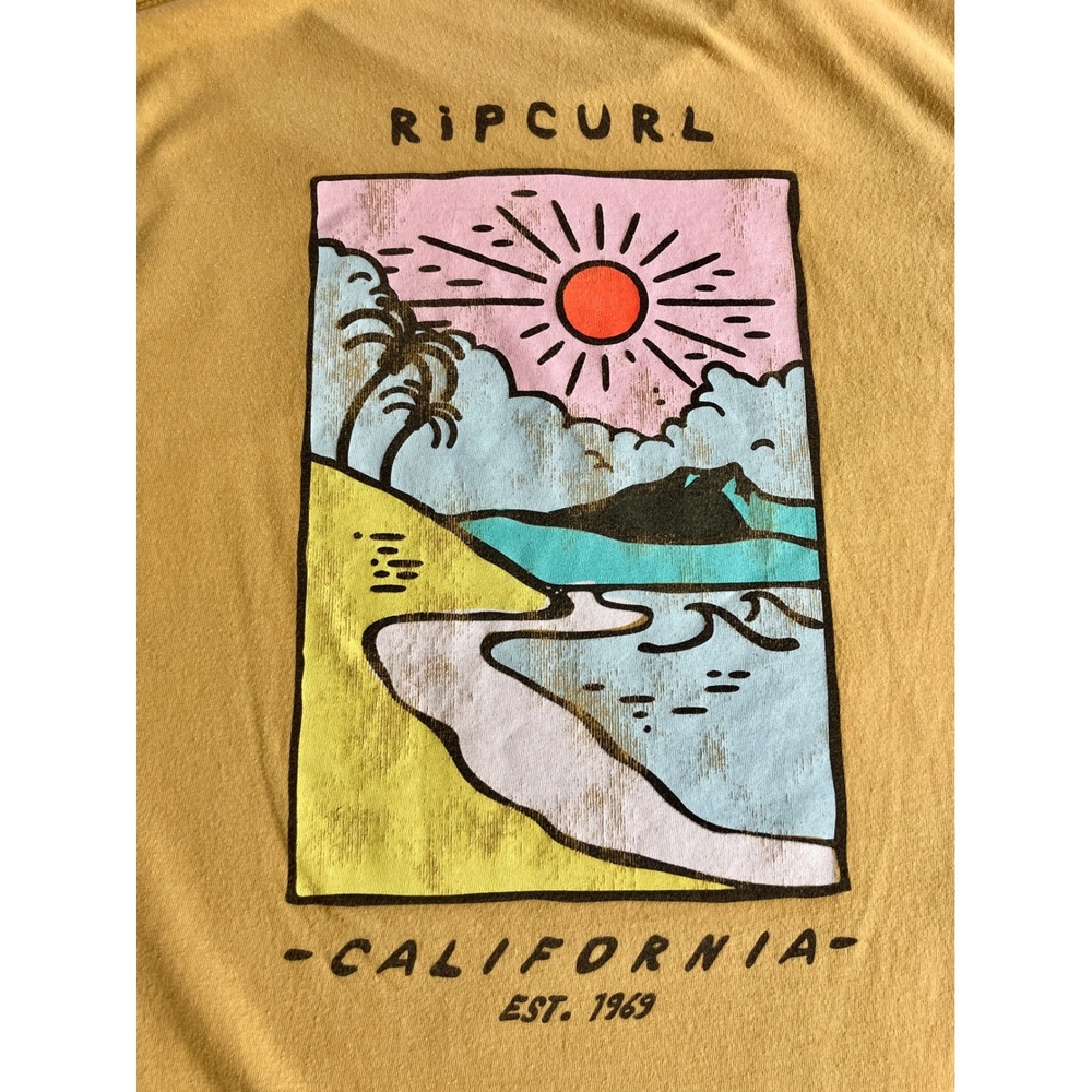 Rip Curl California Yellow T-Shirt Men's Small Graphic Print Short Sleeve